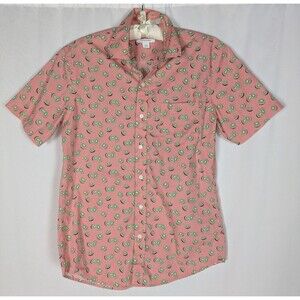 Amazon Essentials Button Down S Men's Pink Kiwi Print Short Sleeve Fruit Quirky